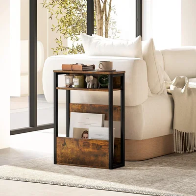 The Range HOMCOM Narrow Side Table with Storage Shelves - Rustic Brown