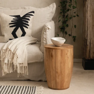 The Range London Mango Wood Drum Side Table Natural Matt Finish - Brown