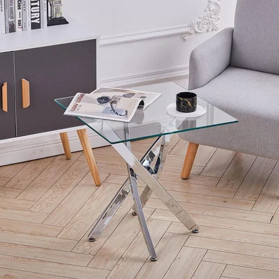 The Range Square Tempered Glass Top Dinner Side Table  - Clear