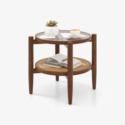 The Range 2-Tier Round Side End Table - Brown