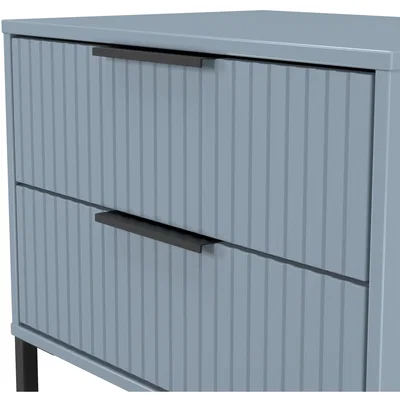 The Range Fluted Ready Assembled 2 Drawer Side Table - Denim Blue