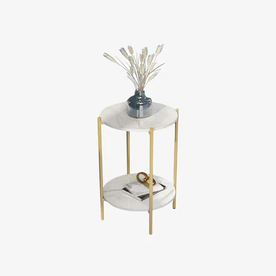The Range 2 Tier Round Faux Marble Side Table with Metal Legs - White