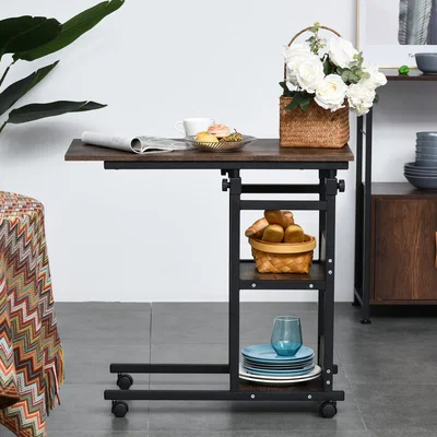 The Range C Shaped Mobile Side Table with Casters - Brown