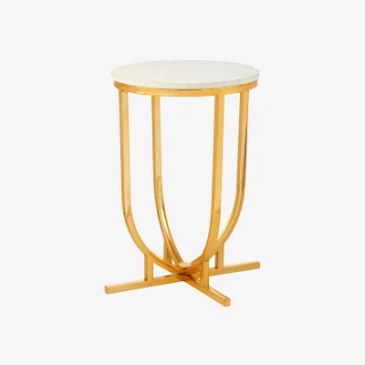 The Range Templar White Marble and Gold Round Side Table - Gold