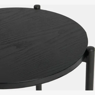 The Range Marble Effect Round Side Table - Black Wood