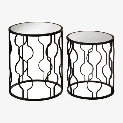 The Range Avantis Black Metal and Mirror Set Of 2 Side Tables - Black