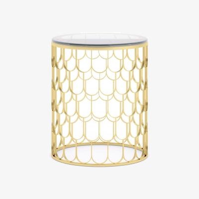 The Range Forio Glass and Gold Round Side Table - Yellow