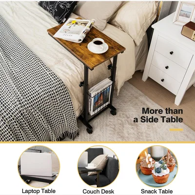 The Range Costway C-shaped Sofa Side Table-Rustic Brown - Rustic Brown