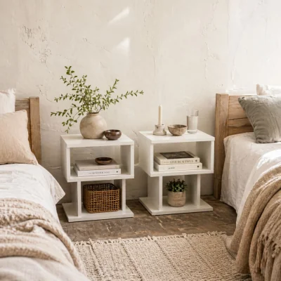 The Range Luvila Set of 2 White Wooden Square Side Tables, 2-Tier Storage