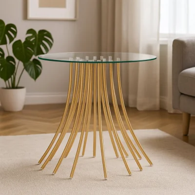 The Range Kensington Townhouse Glass Top and Gold Base Side Table - Gold