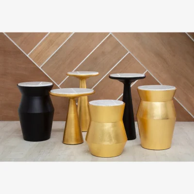 The Range Lino Large Gold Drum Side Table - Gold