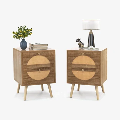 The Range 2PCS Nightstand Sofa Side Table with 2 Storage Drawers - Brown