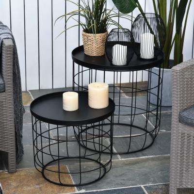 The Range Set Of 2 Webbed Frame Side Tables with Saucer Top  - Black