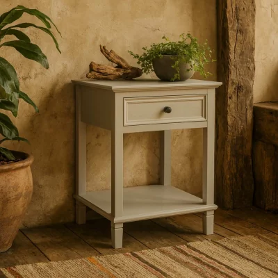 The Range Laurebrook 1 Drawer Wooden Side Table with Bottom Shelf - Grey