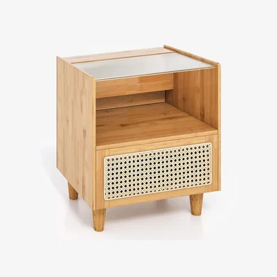 The Range Bedside Table Bamboo Rattan Sofa Side Table - Brown