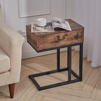 The Range Industrial Metal Rustic Side Table with Drawer - Brown