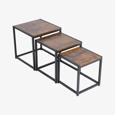 The Range 3PCs Industrial Square Nesting Side Tables - Brown