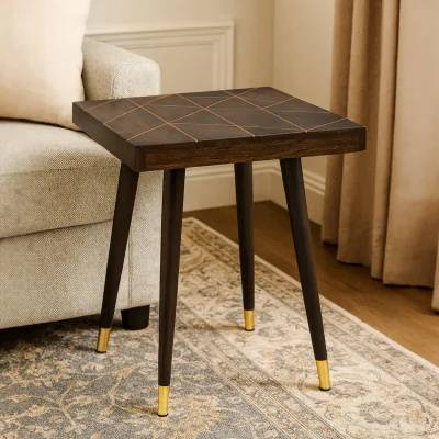 The Range Naro Mango Wood And Gold Tip Legs Side Table - Brown