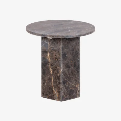 The Range Naxos Round Side Table In Marron Marble - Marron Marble