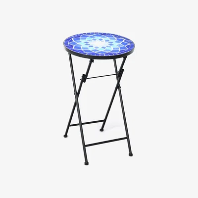 The Range Folding Mosaic Pattern Side Table - Blue