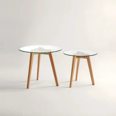 The Range Nostra Set Of Two Glass Top Oak Wood Base Side Tables - Brown