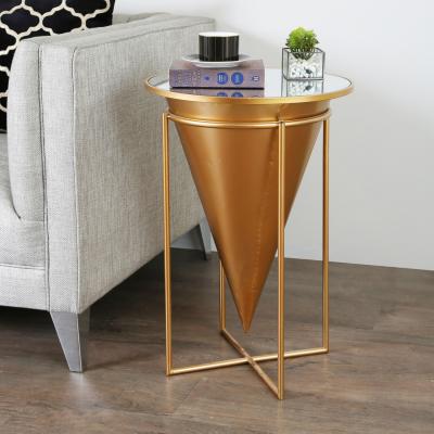 The Range Round Cone Shape Mirrored Top Side Table - Gold