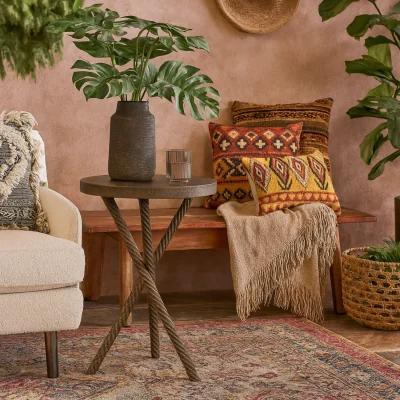 The Range Urbino Mango Wood Side Table with Antique Brass Rope Legs - Brown