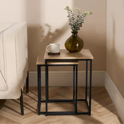 The Range 2 Piece Square Wooden Side Tables - Light Brown