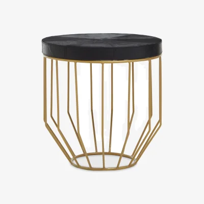 The Range Kensington Townhouse Hair on Leather Round Side Table - Black