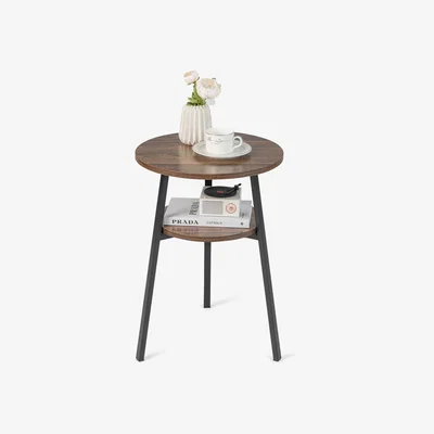 The Range Costway Round End Table-Walnut - Walnut