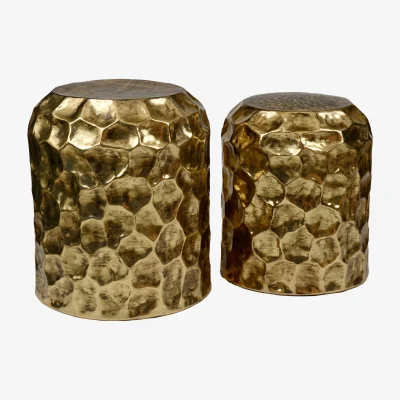 The Range Templar Textured Antique Brass Finish Set of 2 Side Tables - Brown