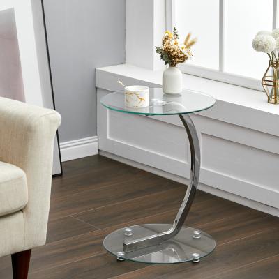 The Range Round Shape Clear Tempered Glass Side End Table - Silver