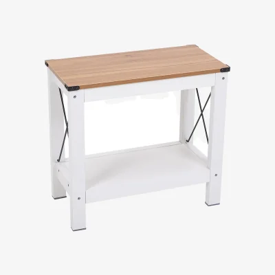 The Range Side Table with Lower Shelf - White + Wood