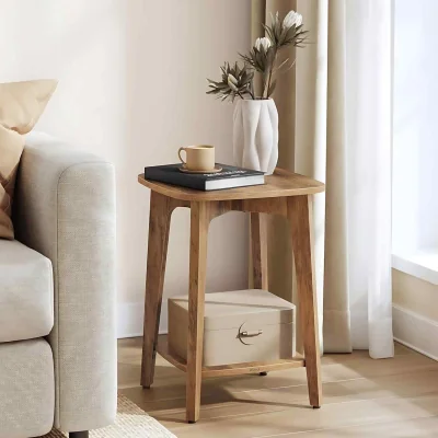 The Range Side Table with Lower Shelf Square Design, Brown - Brown