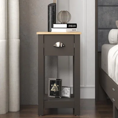 The Range Galano Lilly Slim Side Table with Storage Drawer - Fossil Grey