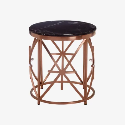 The Range Alvaro Black Marble And Rose Gold Side Table - Rose gold