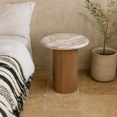 The Range Boston Natural Side Table with Marble Top - Brown