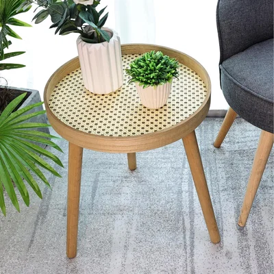 The Range Cane Oak Round Side Table - Oak