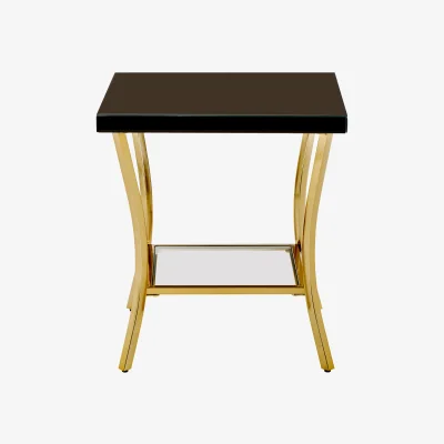 The Range Kensington Townhouse Black Mirror Side Table with Gold Legs - Black