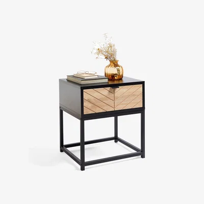 The Range Dalton Side Table with Chevron Design Fronted Drawer - Black