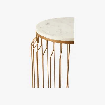 The Range Shalimar Marble Top Round Side Table With Wireframe Base - Gold