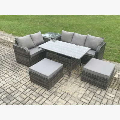 The Range Fimous 7-Seater Rattan Patio Lounge Set with Side Table & Stools - Dark Grey