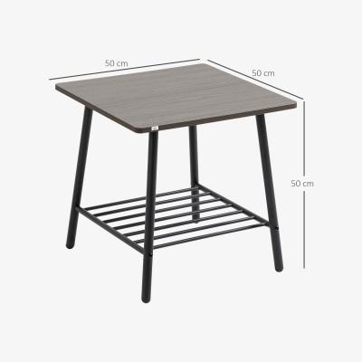 The Range Side Table with 2-Tier Storage, Sofa End Table with Metal Frame - Grey