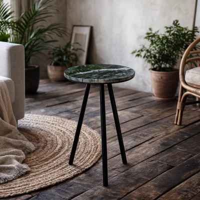 The Range Alabama Black Marble Side Table with Hairpin Legs - Brown