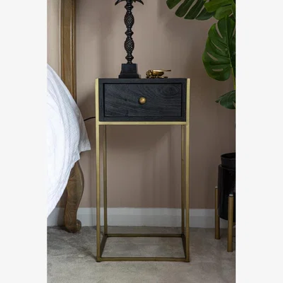 Rockett St George Black Wood & Brass Leg Bedside Table