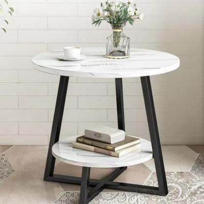 The Range Round 2-Tier Marble Effect Side Table - White
