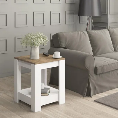 The Range Grado Side Table - White and Walnut - Walnut and White