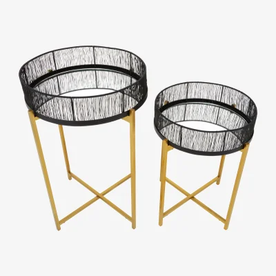 The Range Enzo Set Of Two Black Wire And Gold Frame Side Tables - Black