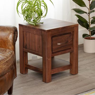 The Range Mayan Walnut One Drawer Lamp Table - Walnut