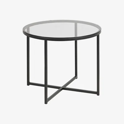 The Range Cross Round Metal Side Table with Smoked Glass Top - Smoked Glass